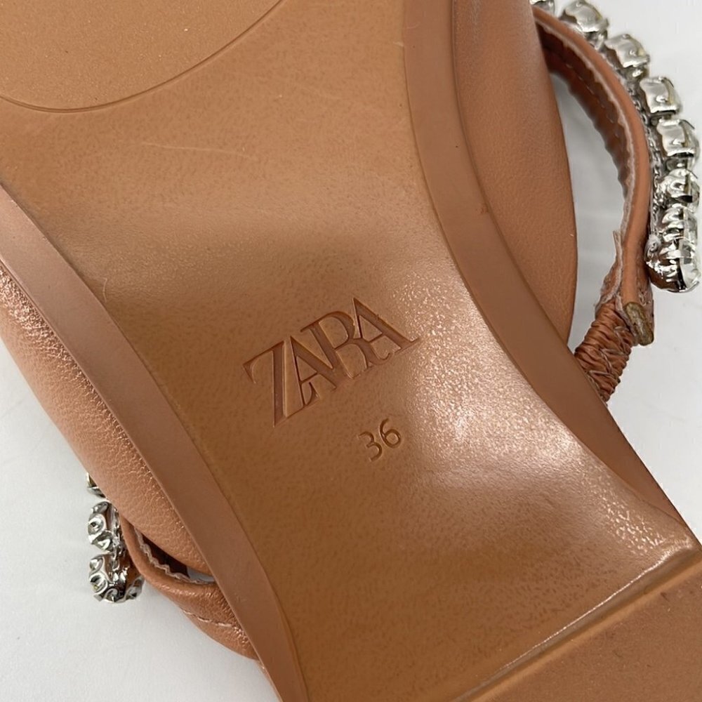 Zara sling back flat point shoes with rhinestones neutral beige brown sz 6 - Picture 13 of 13